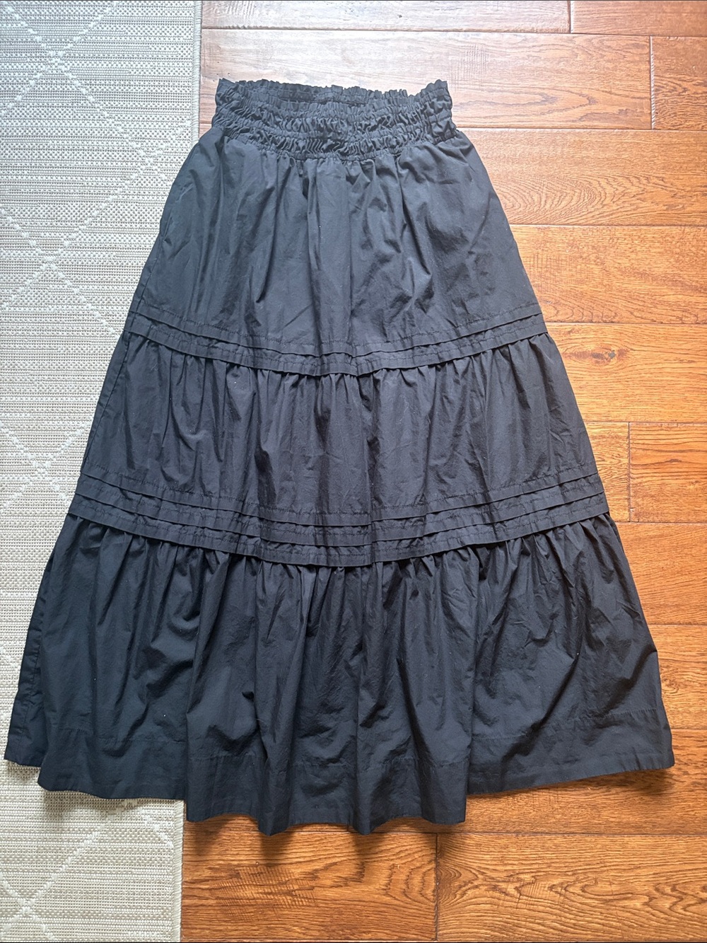 Quince Tiered Black Maxi Skirt with Smocked Waist size S - Picture 4 of 7